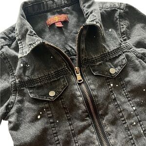 7 For All Mankind Girls Black Denim Zip Up Long Sleeve Shirt Dress Size 5